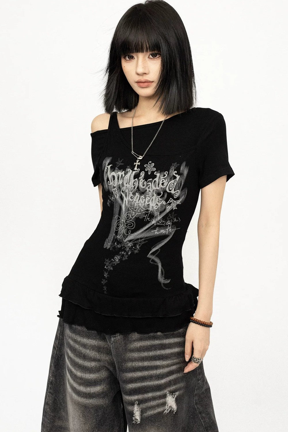 Off-Shoulder Letter Print Top