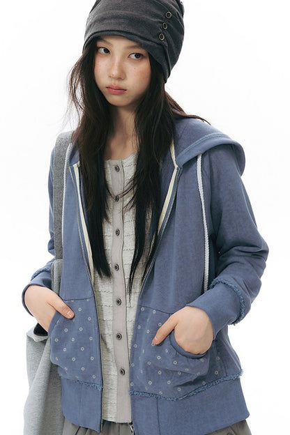 Side Seam Button Pleated Beanie Knit