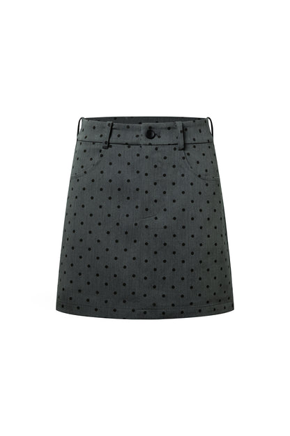 Gray Polka Dot Pullover Shirt and Half-Length Skirt Set-Up
