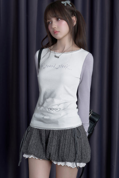Sleepy Kitten Printed Long-Sleeved T-Shirt