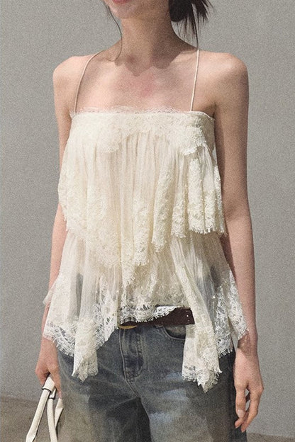 Heartbeat Lace Tiered Dress and Camisole Set