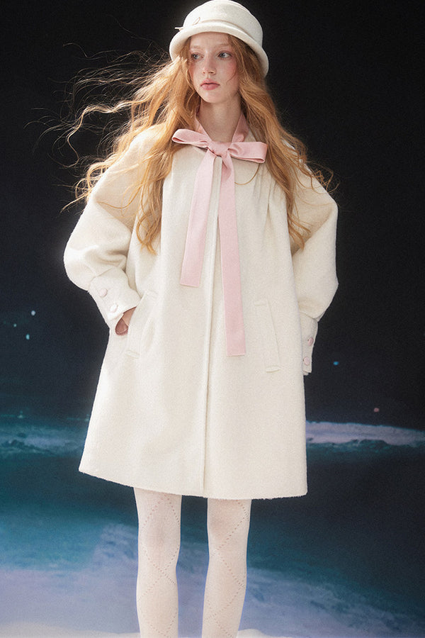 Mid-Length Bow Wool Coat
