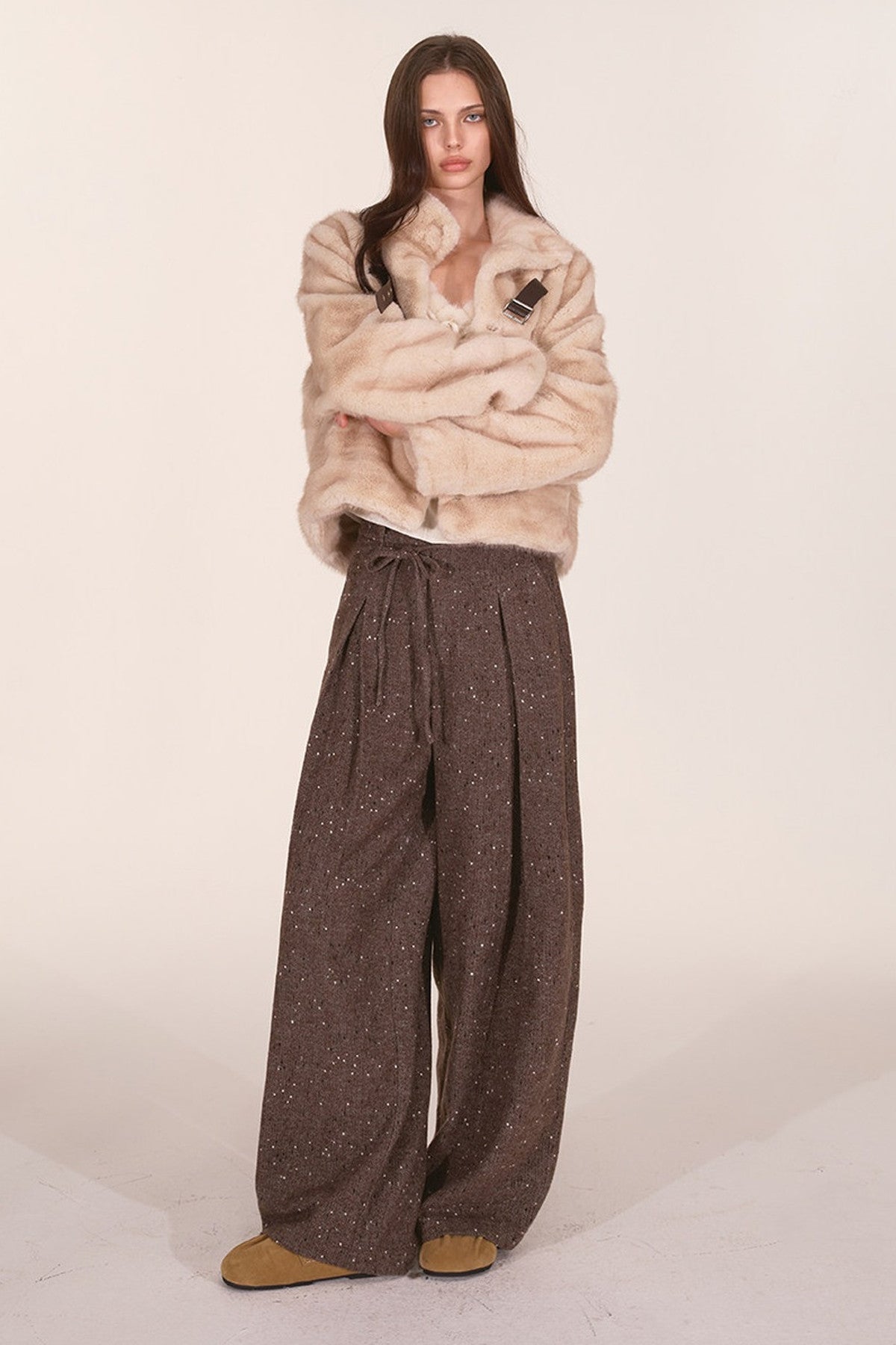 Stand Collar Faux Mink Fur Jacket
