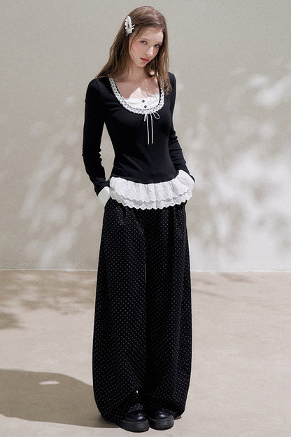 Black Layered-Look Long Sleeve Blouse