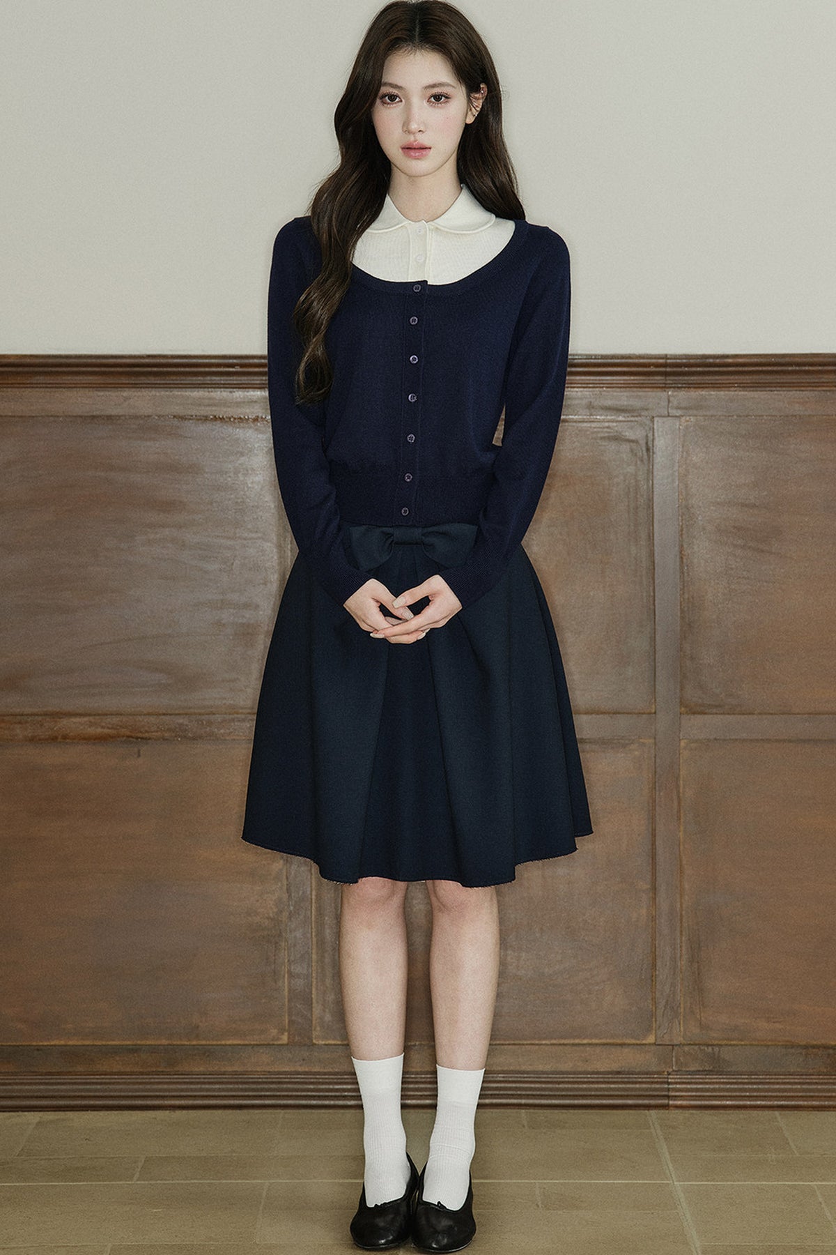 Mid-Waist Bow A-Line Frayed Skirt