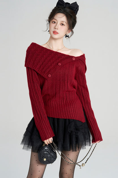 Off-Shoulder Knit Top and Skirt Set-Up