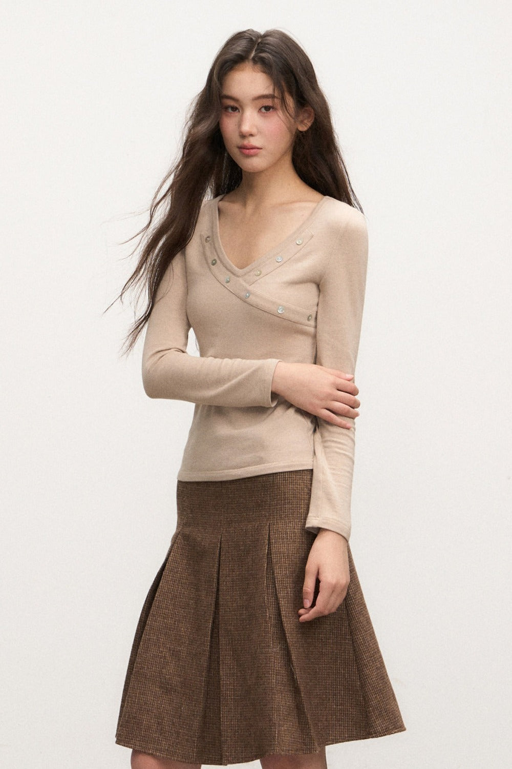 Lace V-Neck Knit Top and Skirt Set-Up