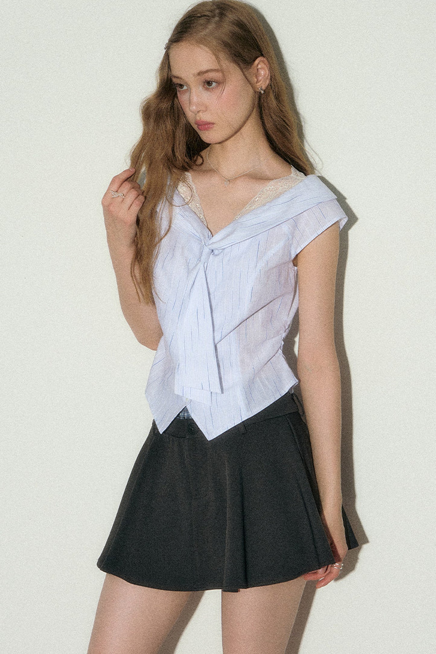 Lace-Trimmed Striped Blouse