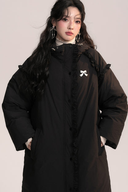Lace Trim Long Down Jacket