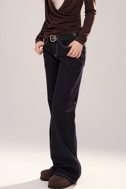 Retro Denim Straight-Leg Pants