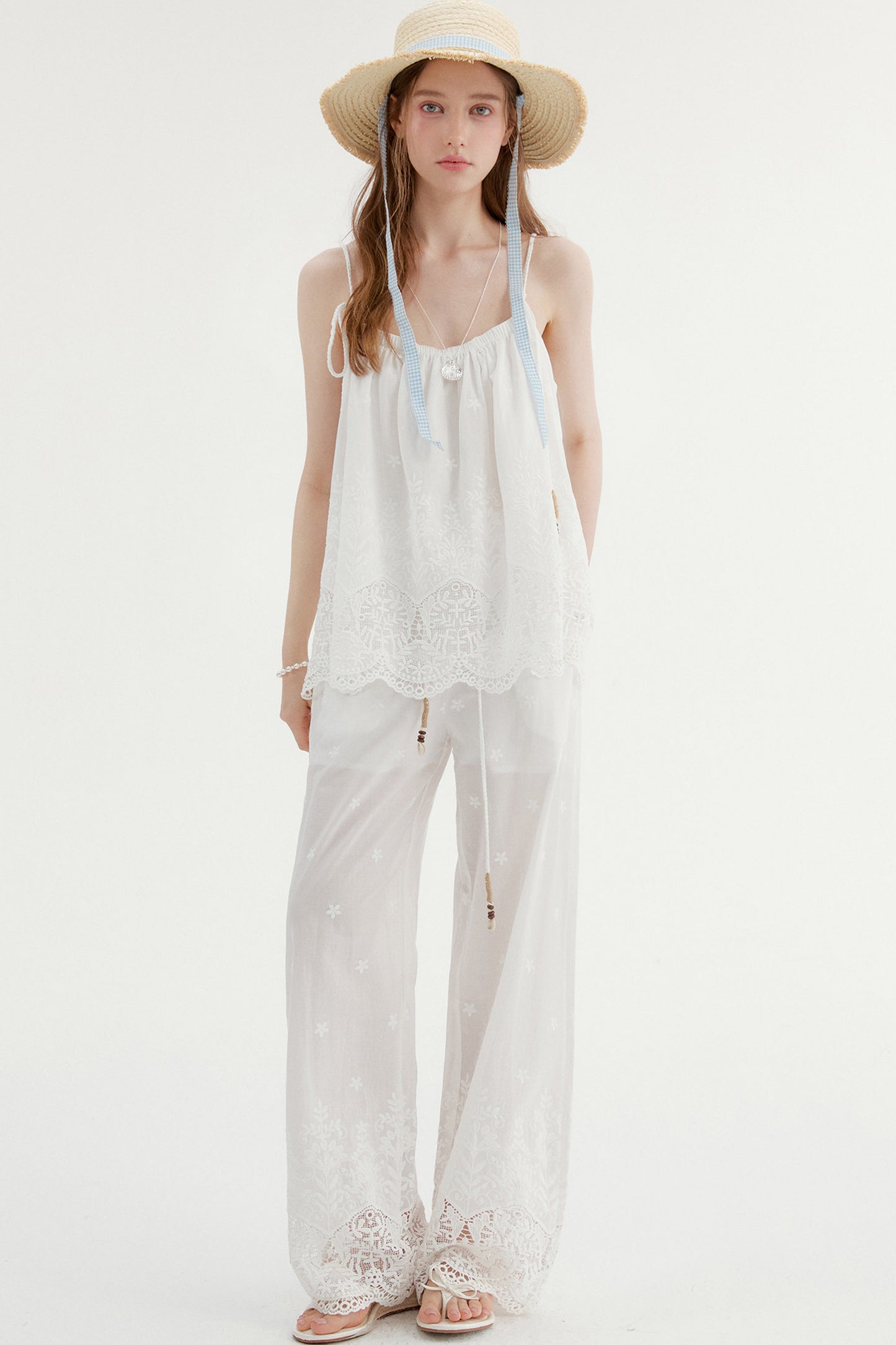 Lace Camisole and Wide-Leg Pants Set-Up