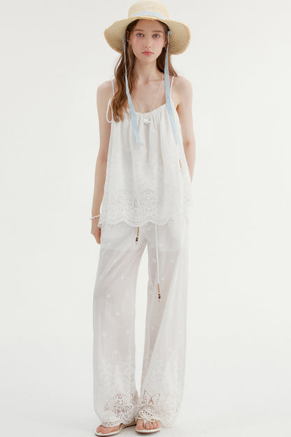 Lace Camisole and Wide-Leg Pants Set-Up