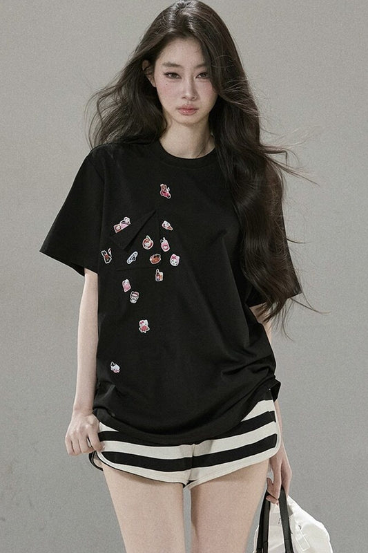 Blusa oversize con stampa Meow-Chan