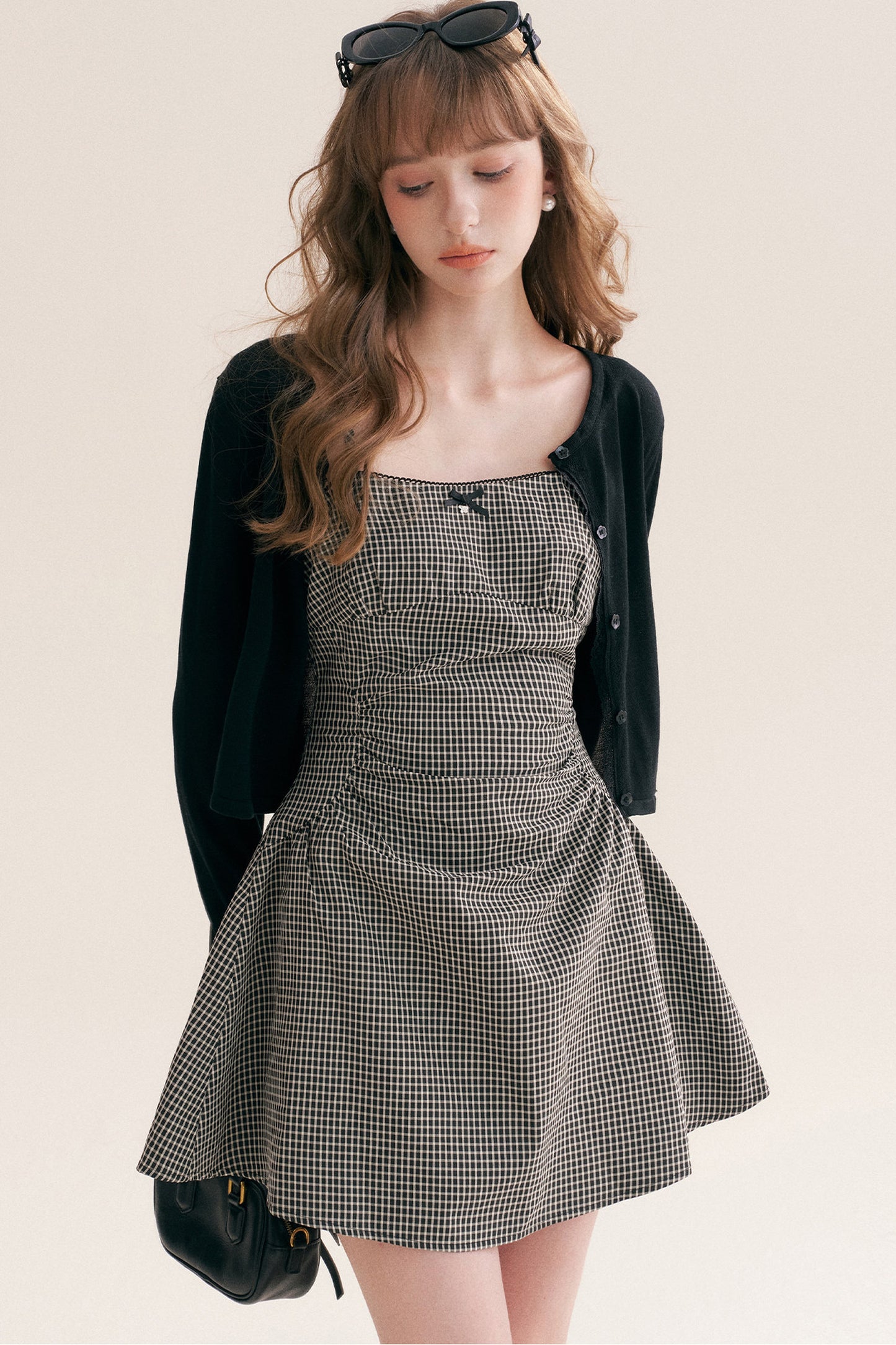 Black White Check Dress and Cardigan Set-Up