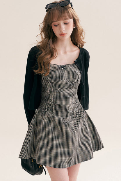 Black White Check Dress and Cardigan Set-Up