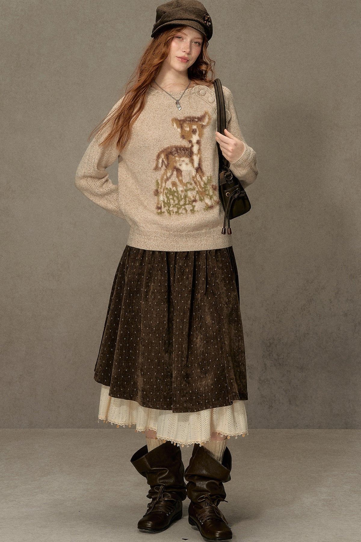 Deer Jacquard Pullover Sweater