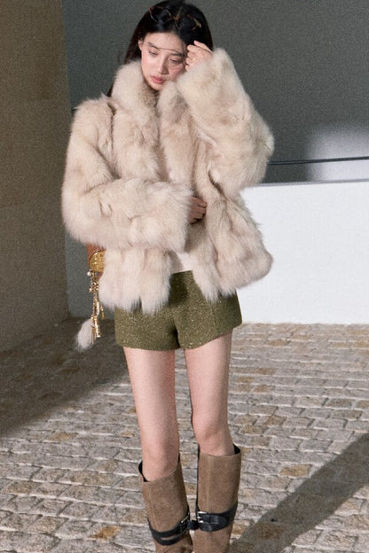 Gold Thread Wool Blend High-Waisted Shorts