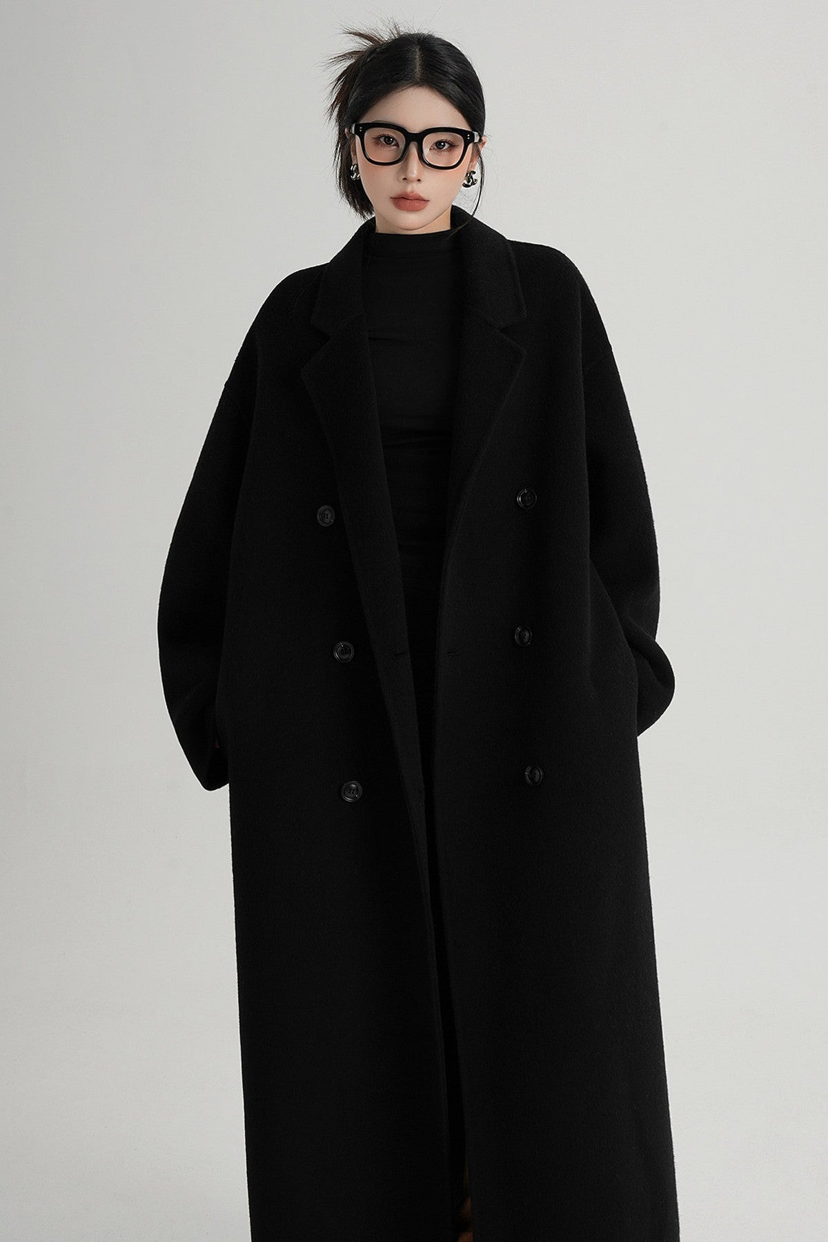 Cappotto ampio lungo in lana double face