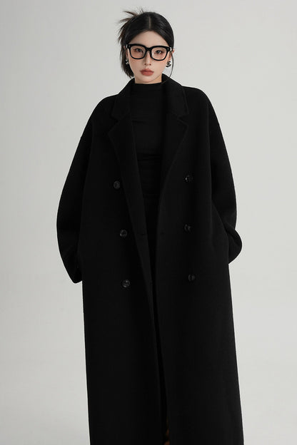 Cappotto ampio lungo in lana double face
