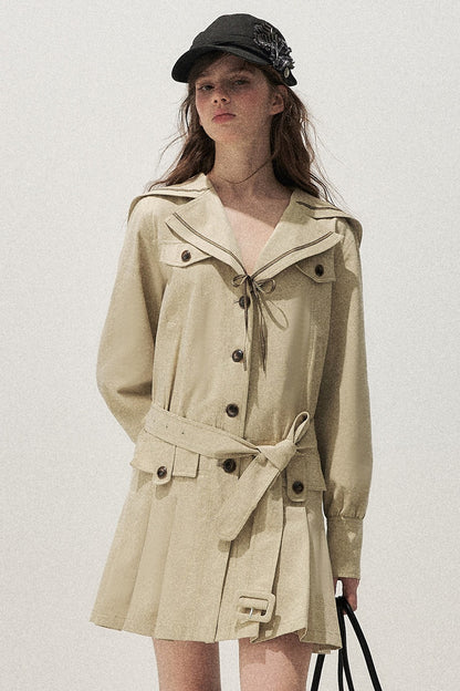 Khaki Navy Collar Trench Coat