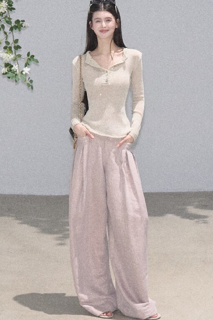 Gold Silk Linen Wide-Leg Pants