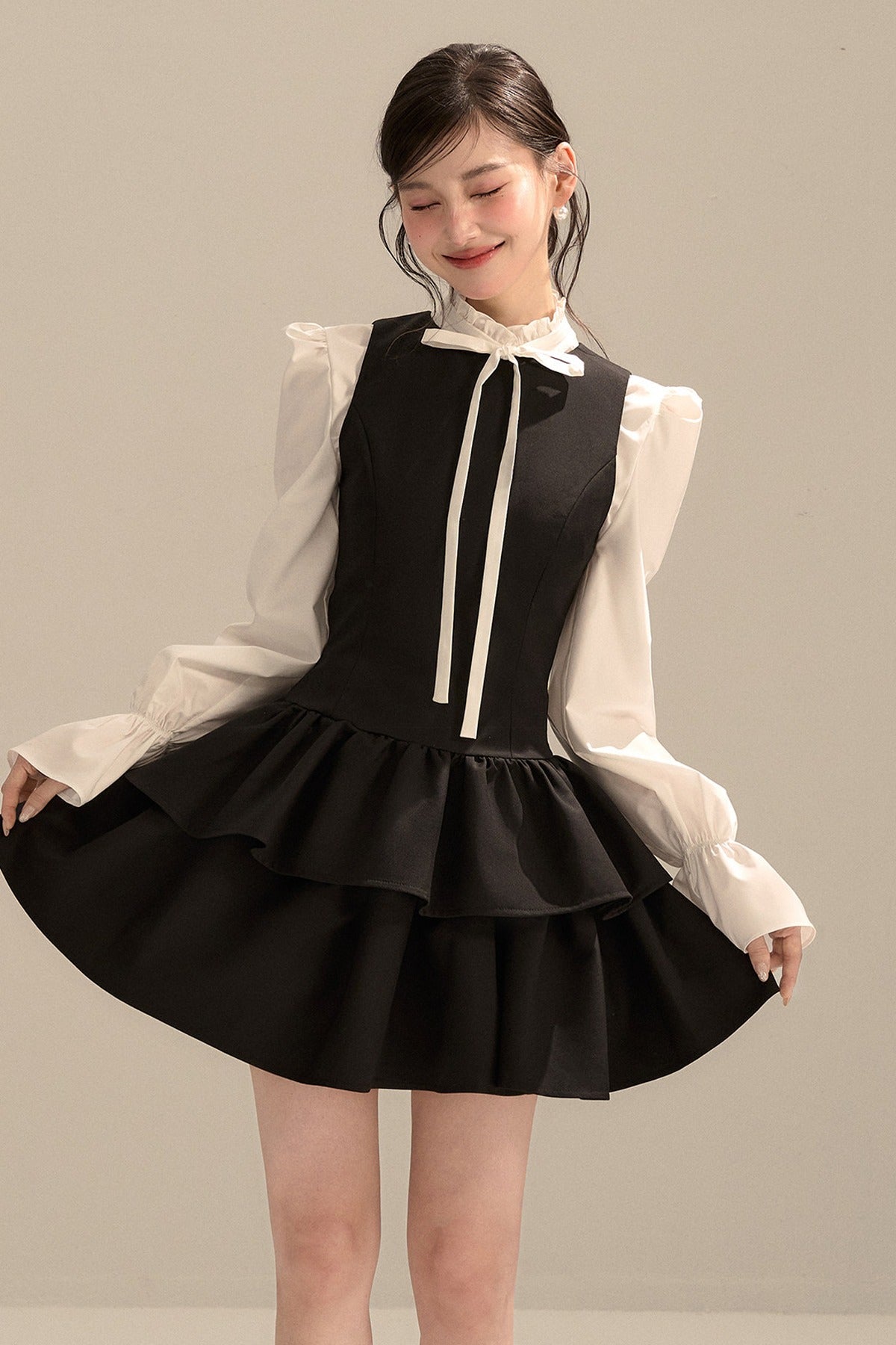 Black Sleeveless Puffy Tank Dress