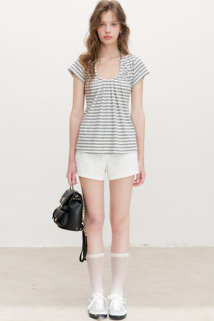 Striped Lyocell Pleated Top
