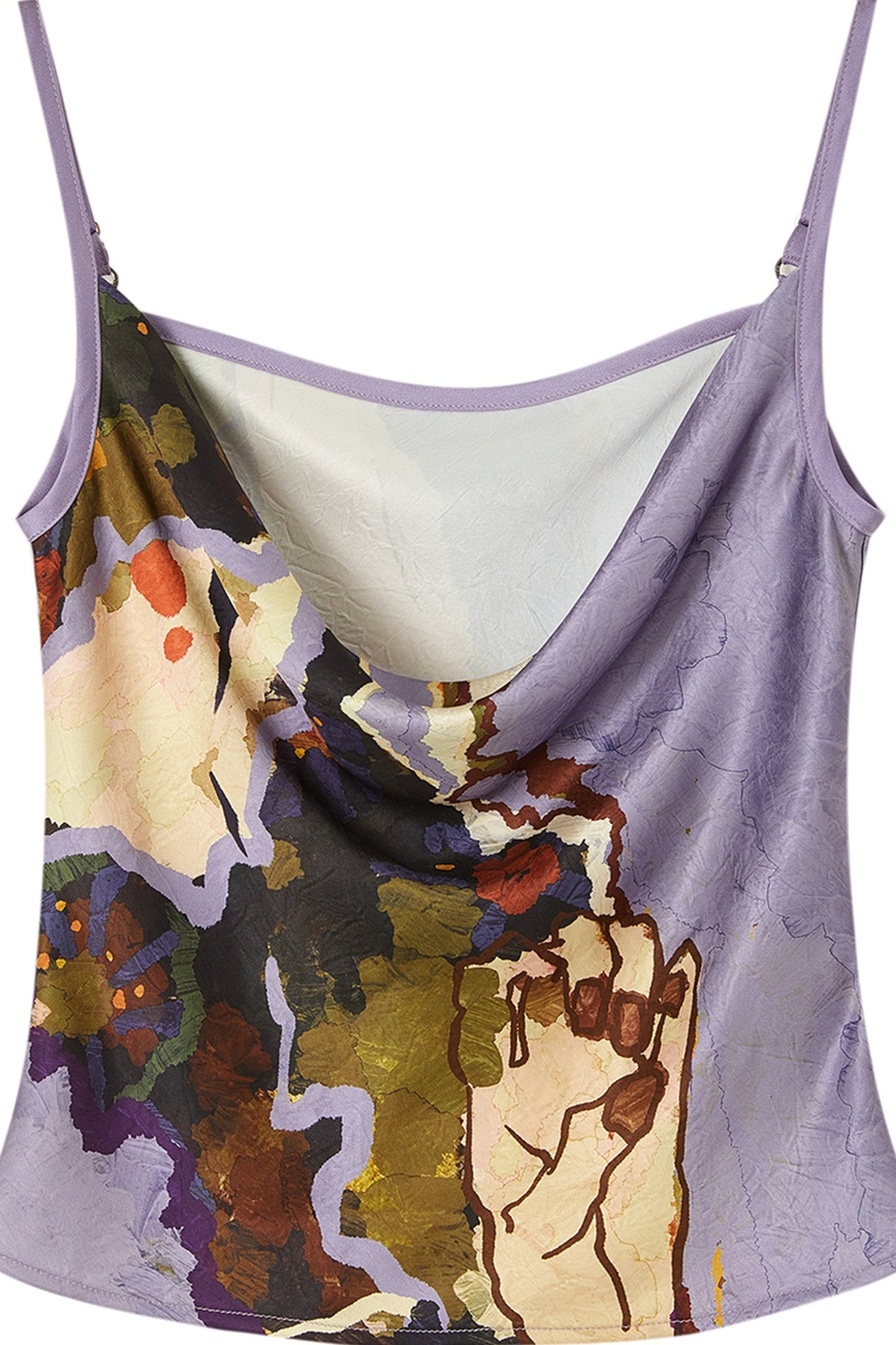 Printed Satin Bias Cut Cowl Neck Camisole