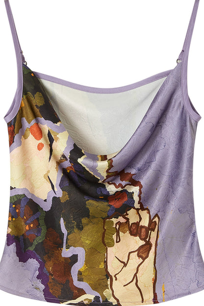 Printed Satin Bias Cut Cowl Neck Camisole