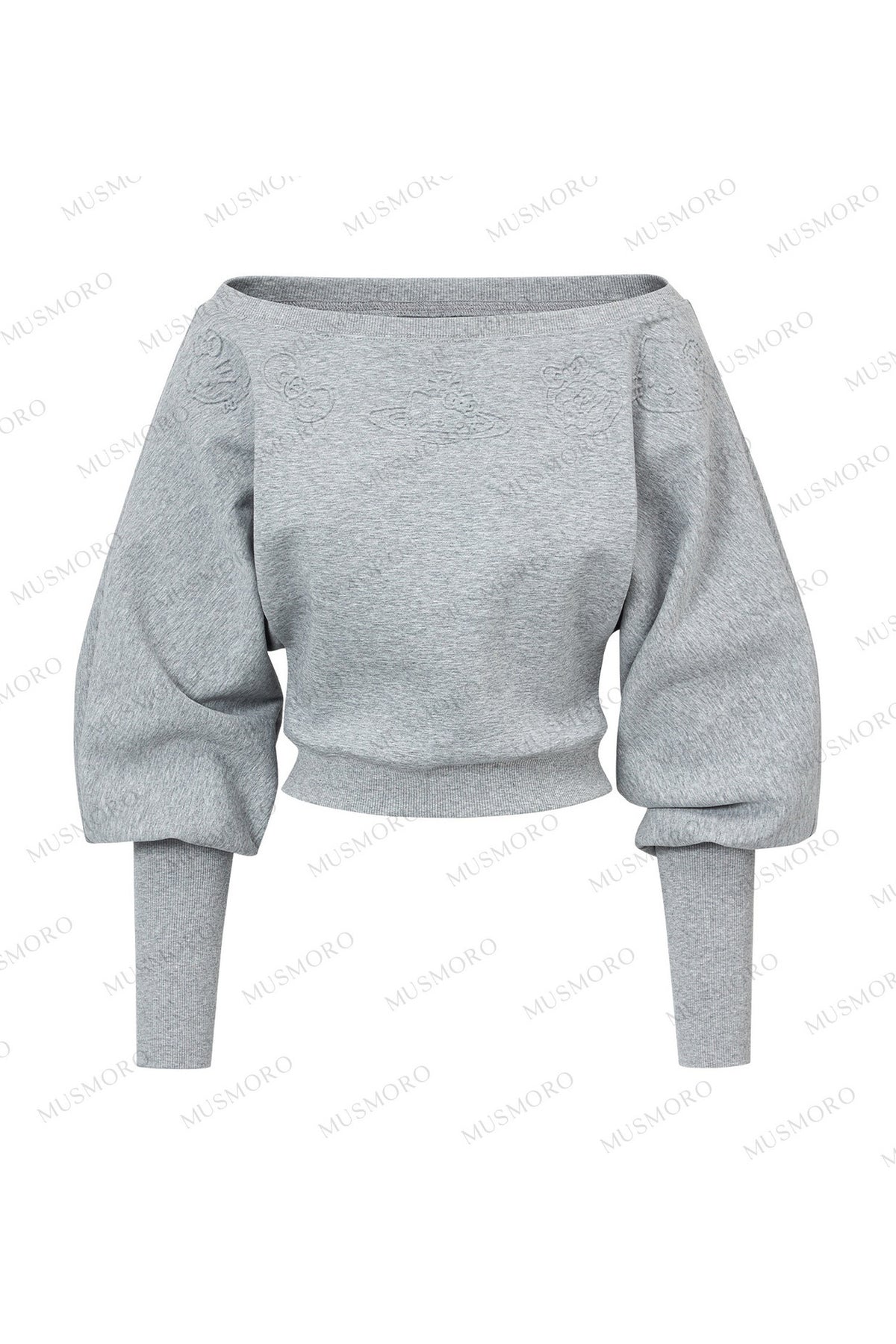 Geprägtes schulterfreies Crop-Sweatshirt mit Katze