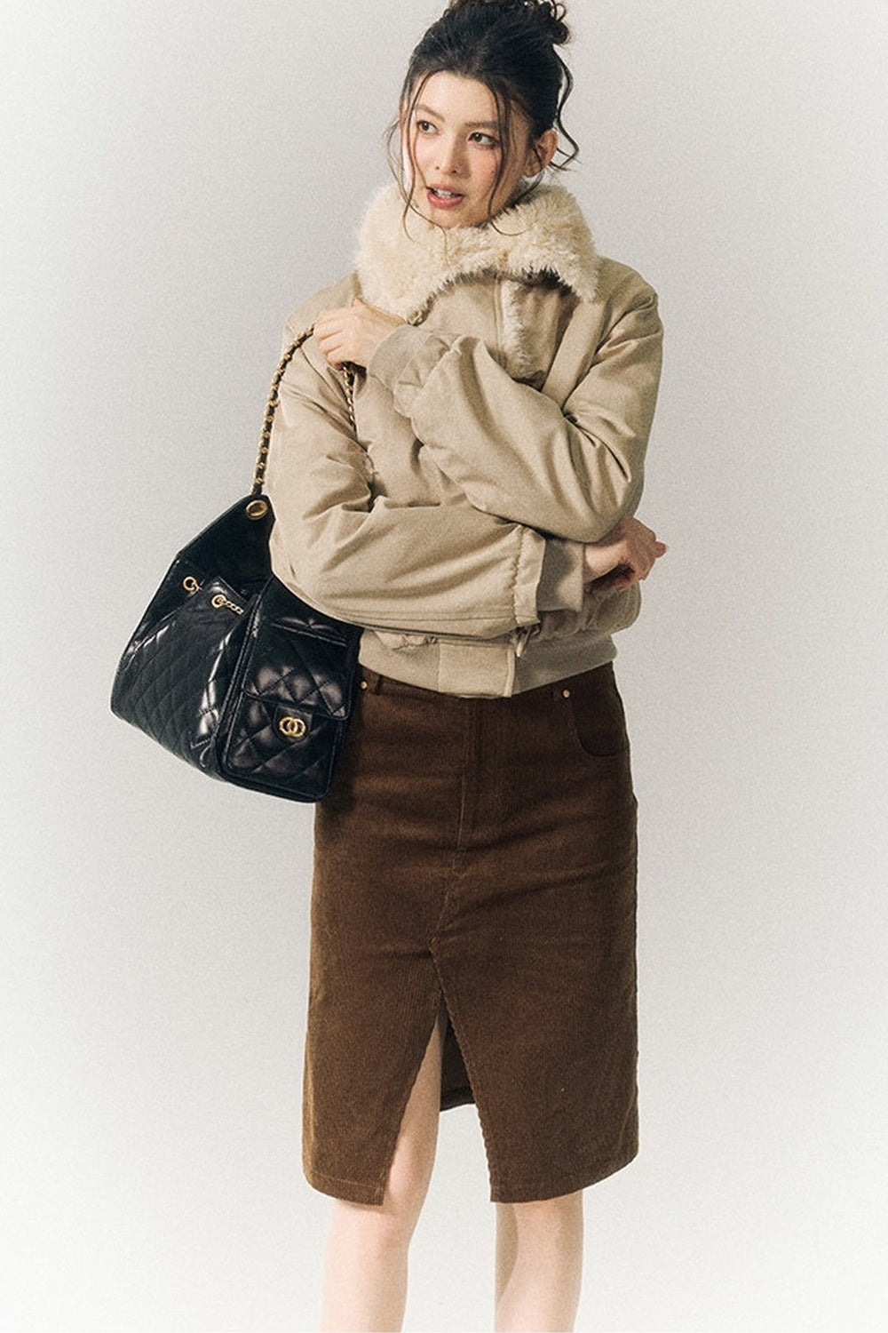 Horn Button Short Fur Coat