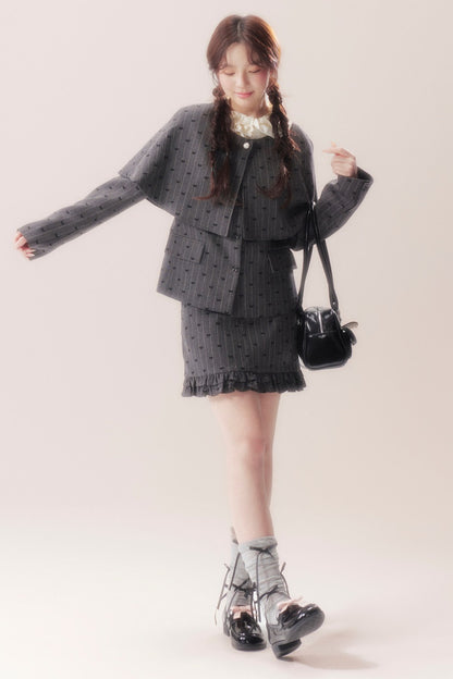 Shawl Cape Coat With Skirt and Top Set-Up