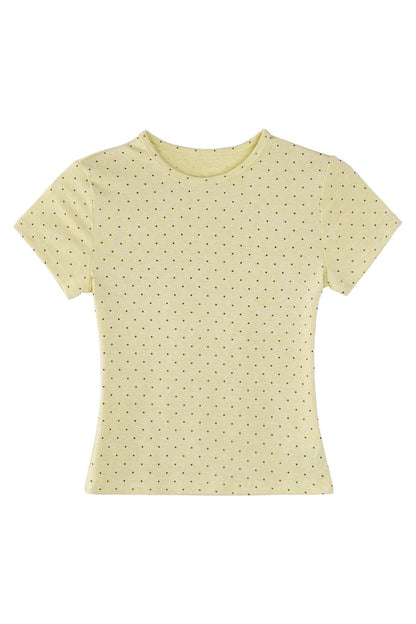 Kurzes T-Shirt in Creme mit Polka-Dots