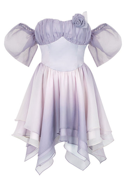 Macaronfarbenes Puffärmelkleid