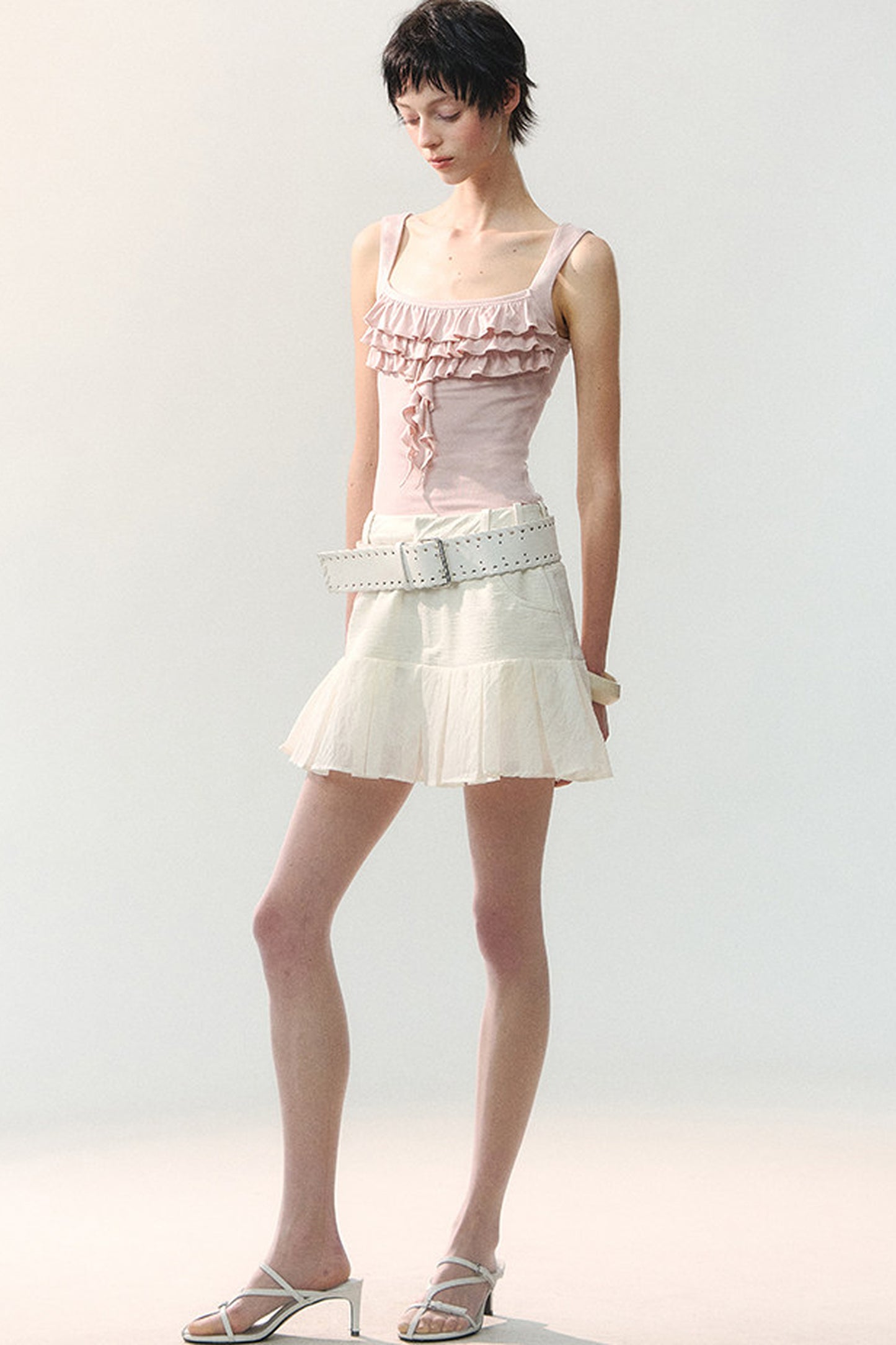 Textured Sheer Pleated Mini Skirt