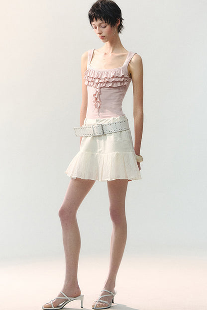 Textured Sheer Pleated Mini Skirt