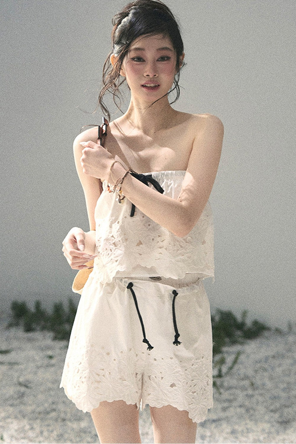 Embroidered Floral Vest and Shorts Set-Up
