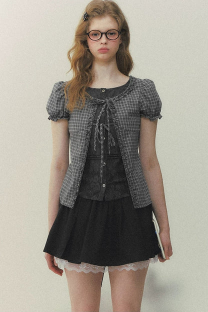 Preppy Summer Short-Sleeve Blouse