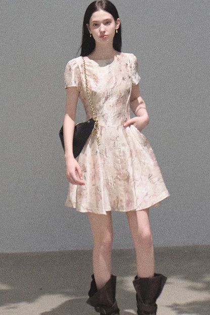 Pink Mist Linen Floral Dress