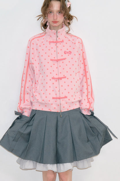Blue Polka Dot Zipper Hoodie Jacket