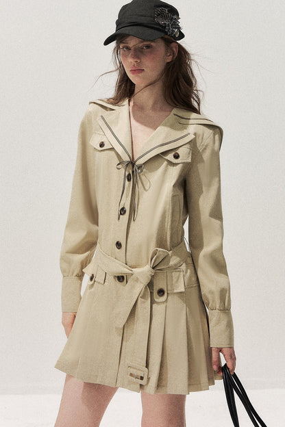 Khaki Navy Collar Trench Coat