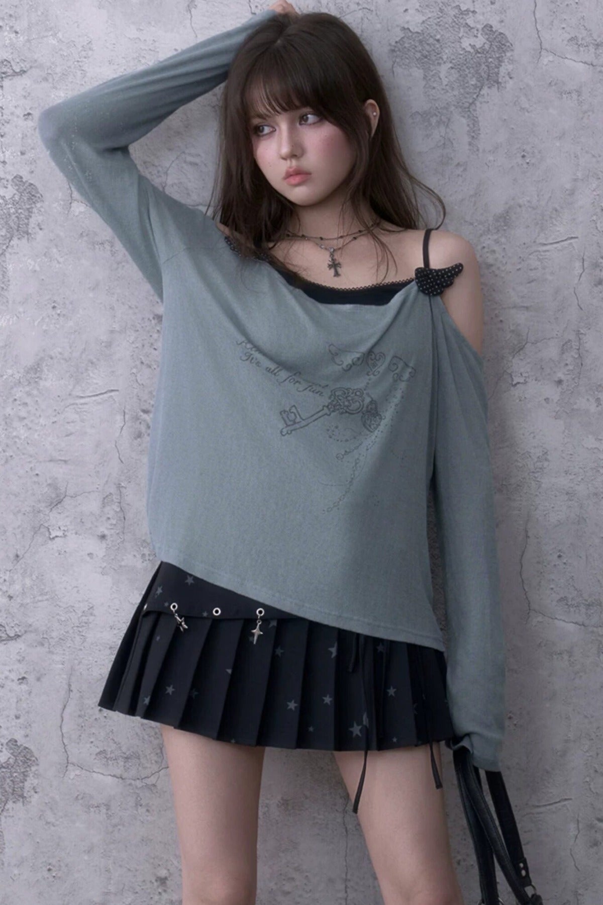 Layered-Look Draped Collar Knit Top