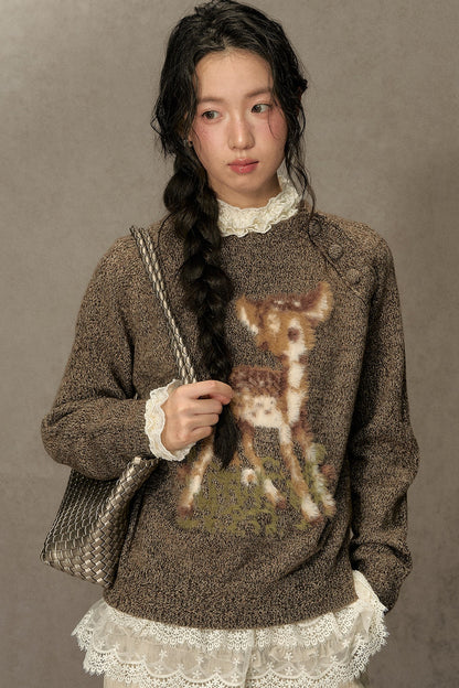 Deer Jacquard Pullover Sweater