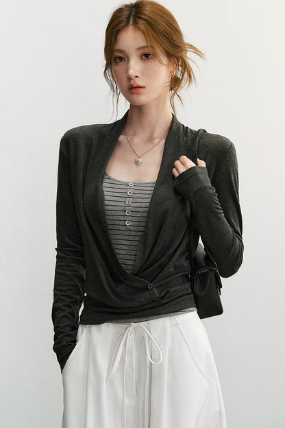 Cross V-Neck Knit Top and Camisole Set