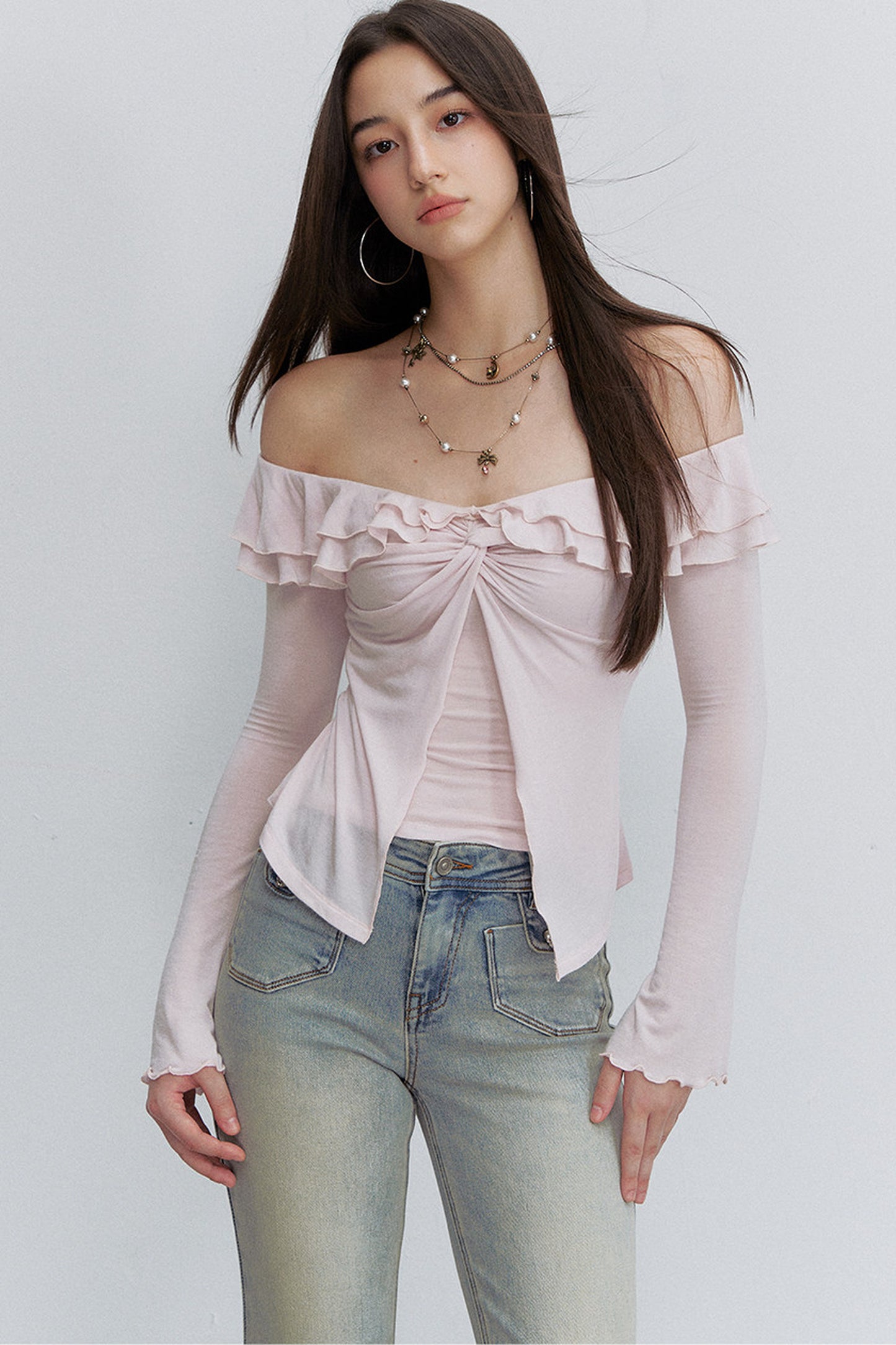 Asymmetrical Ruffle Cross-Knot Top