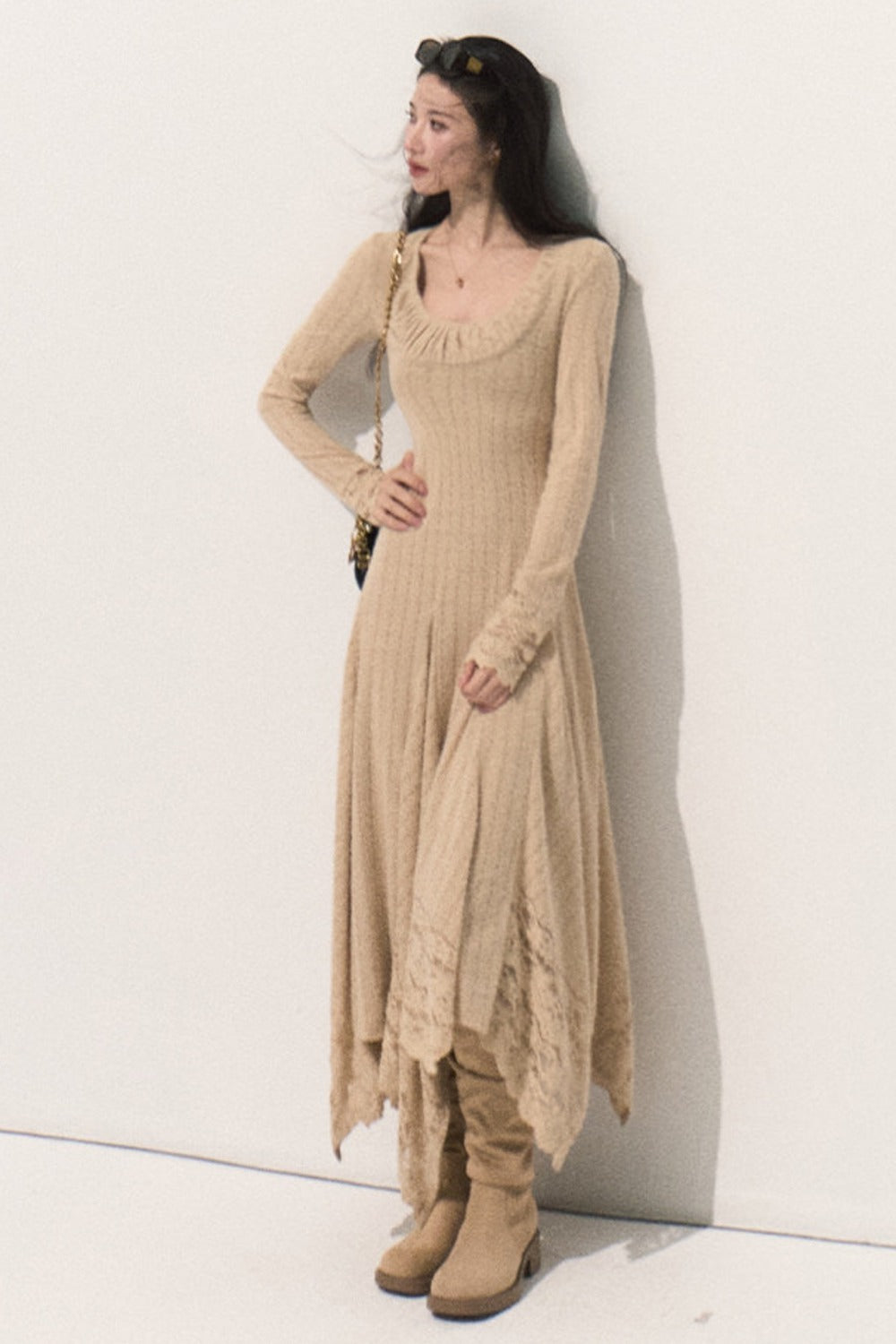 U-Neck Long Sleeve Knit Dress