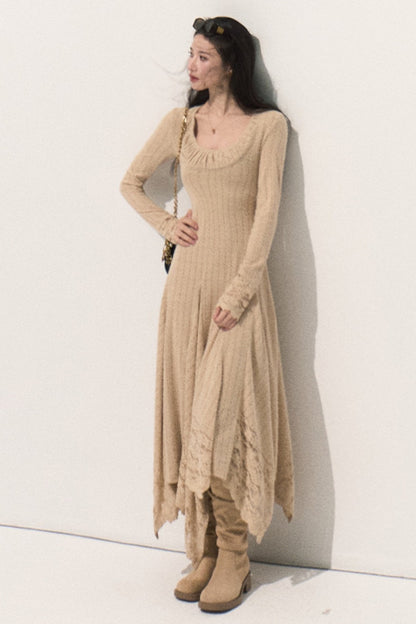 U-Neck Long Sleeve Knit Dress
