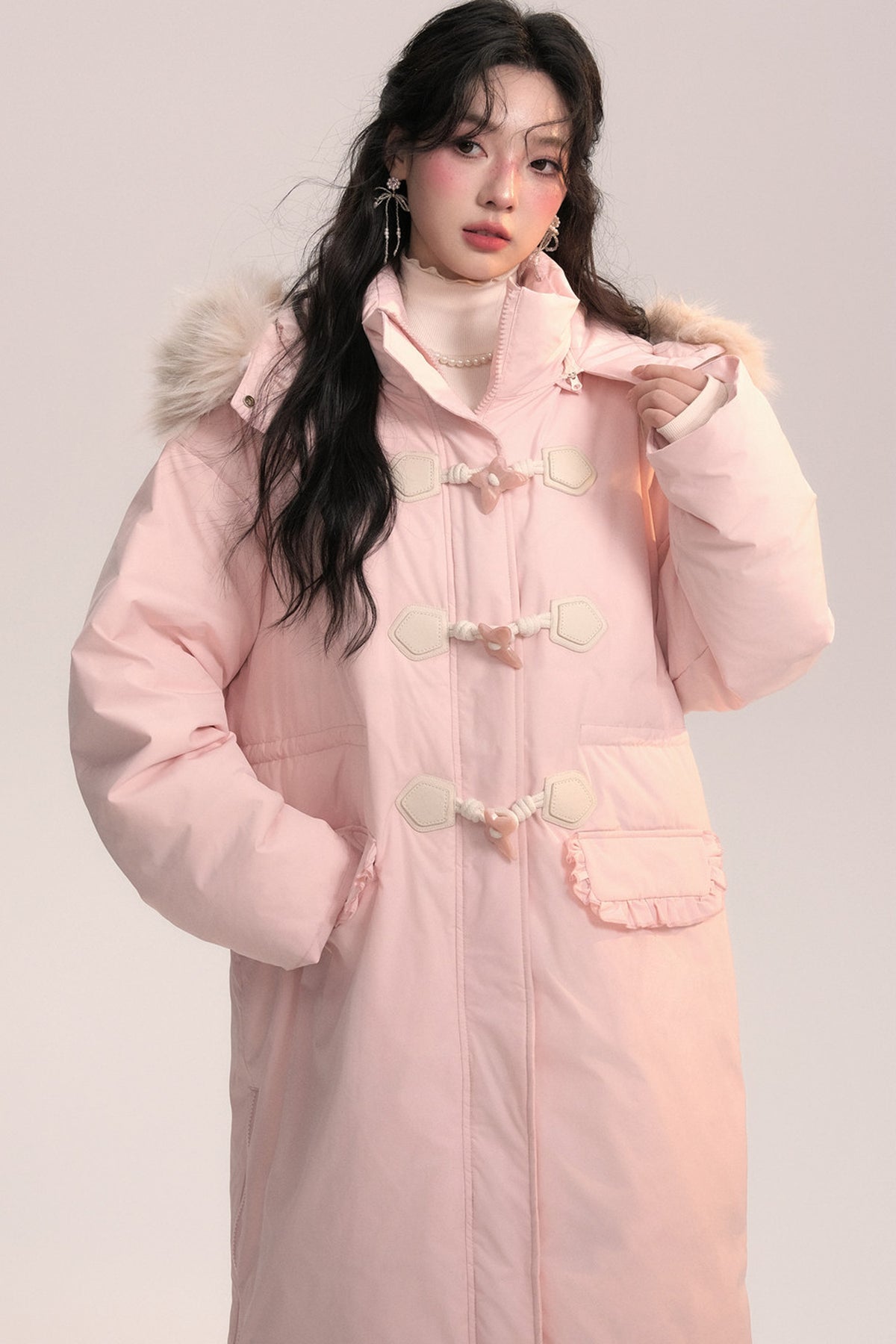 Bow Fur Collar Down Coat