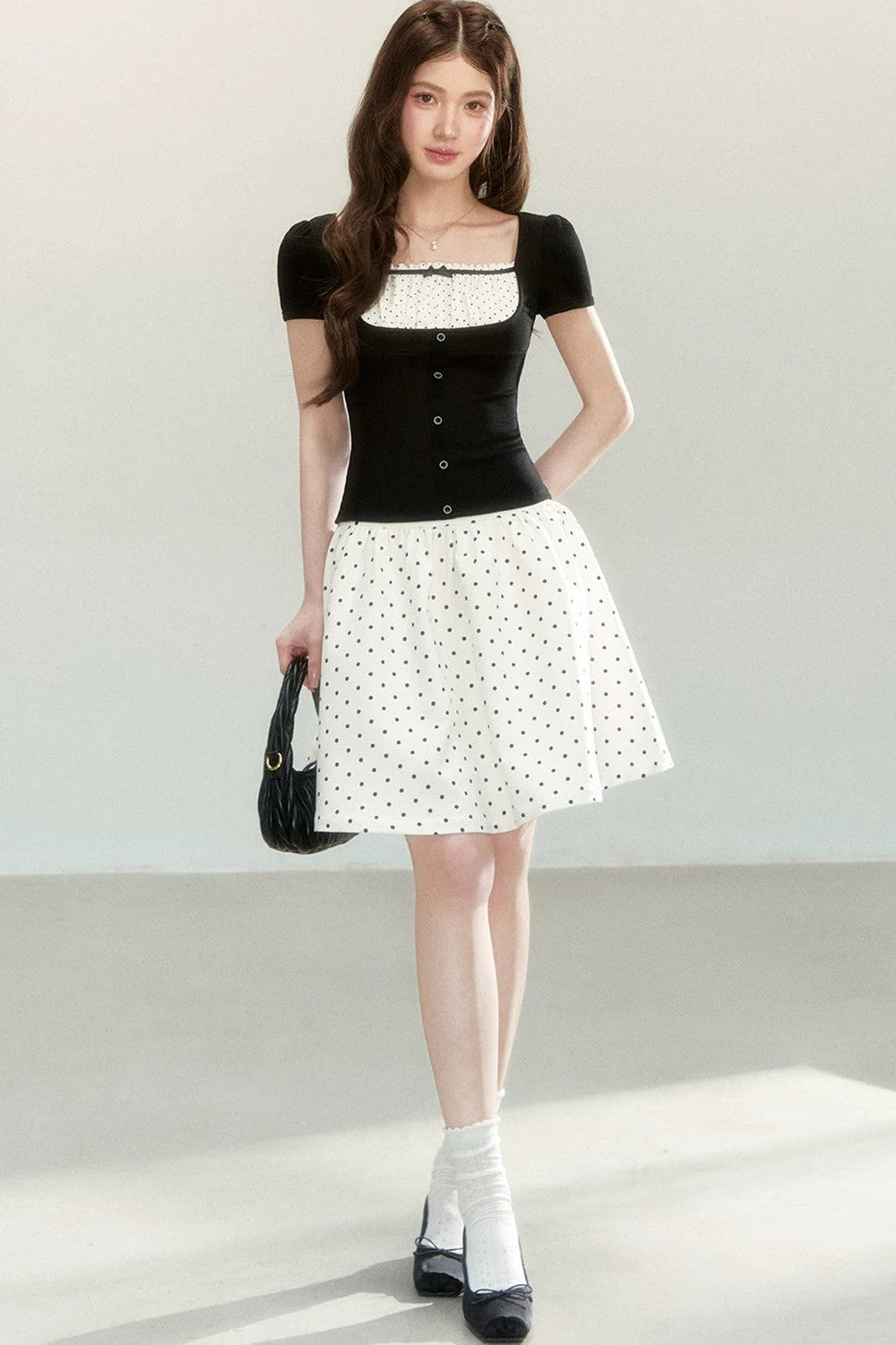 Polka Dot Knit Short Sleeve Top