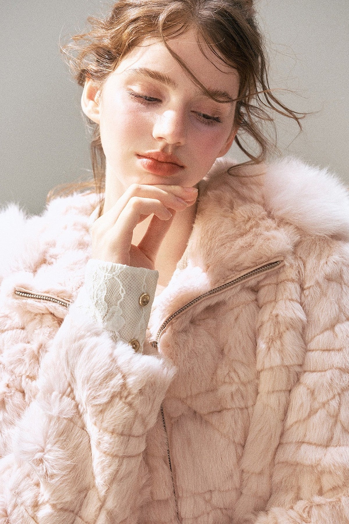 Quilted Faux Rabbit Fur Hooded Jacket